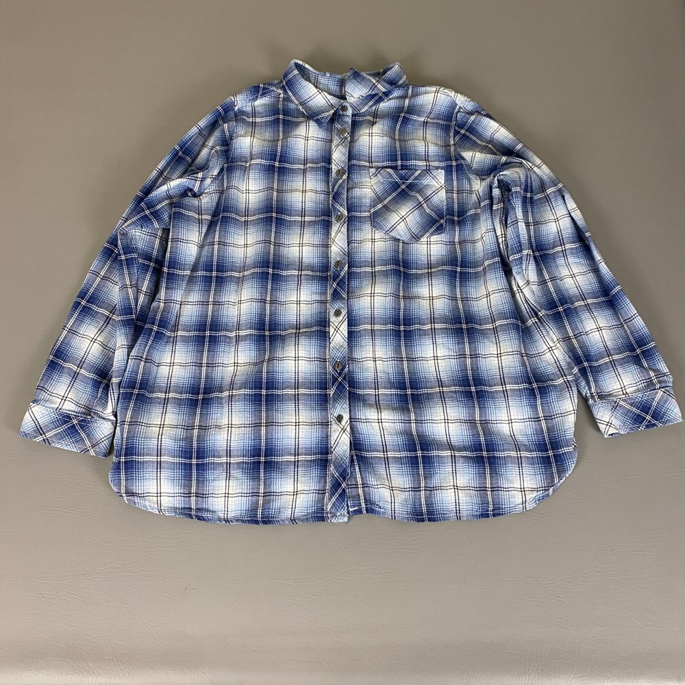 Sonoma Goods For Life Flannel Shirt Women's Plus 1X Blue White Plaid Button Down